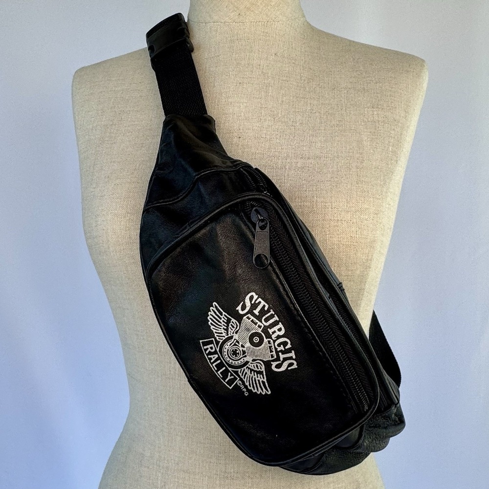 Vintage Sturgis Rally Black Leather Fanny Pack Waist Bag Belt Pouch Biker